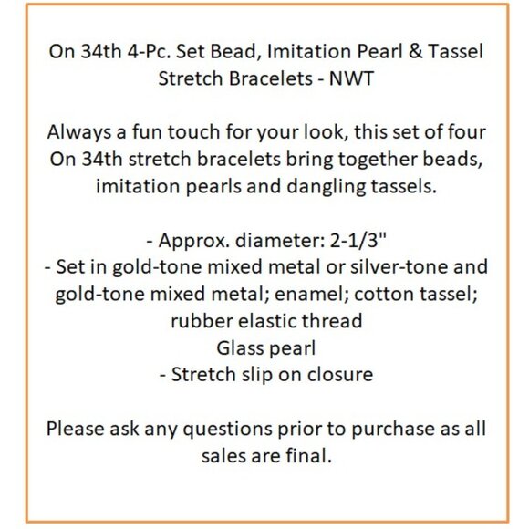 On 34th 4-Pc. Set Bead, Imitation Pearl & Tassel Stretch Bracelets - NWT - Picture 3 of 4